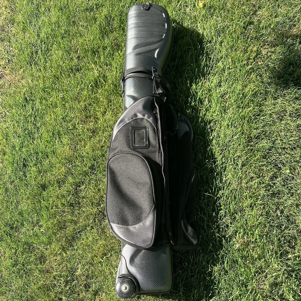 Bag Boy Hard Sided Wheeled Rolling Carbon Fiber Travel Golf Bag Raincover Strap